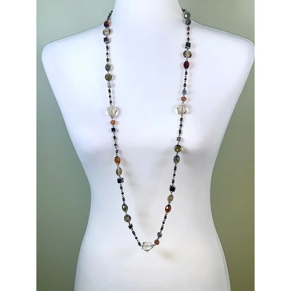 Premier Designs Root Beer Art Glass Earth Tone Beaded Statement Necklace
